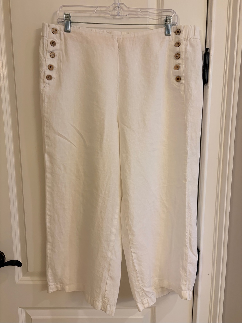 J.Jill Love Linen White Wide Leg Crop Pants Nautical Button L Petite - Picture 2 of 10